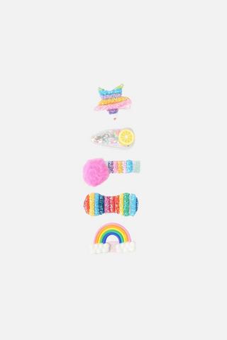 KIDS 5 PIECE RAINBOW HAIR CLIPS SET