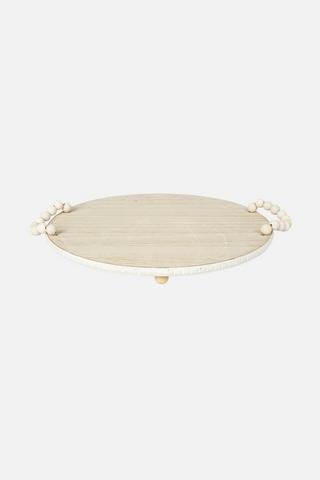 WOODEN DECORATIVE PLATTER WITH BEAD HANDLES