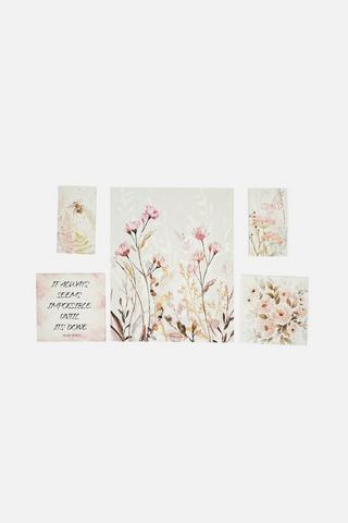 5 PIECE FLORAL BEE WALL ART 40X50CM