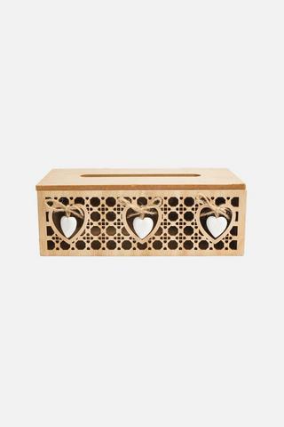 WOODEN HEART TISSUE BOX