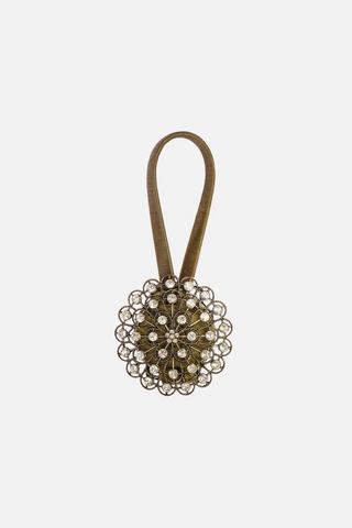 DIAMANTE FLOWER CURTAIN TIEBACK - 1 - Antique Gold