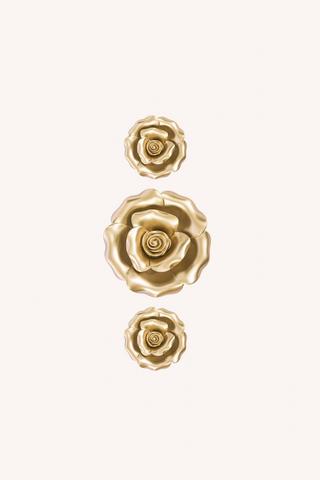 DIMENSIONAL TRIO ROSES WALL ART - 1 - Antique Gold
