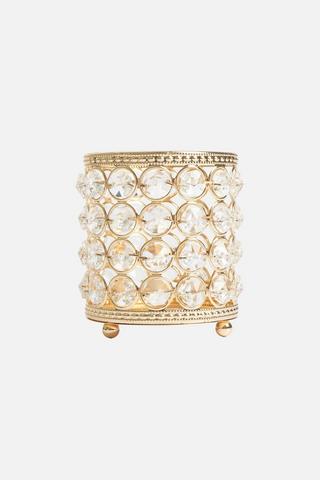 BEADED CYLINDER CANDLE HOLDER - 1 - Yellow Gold