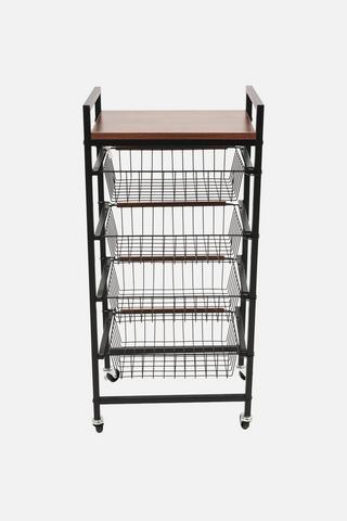 4 TIER METAL & WOOD STORAGE TROLLEY
