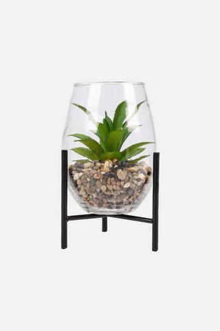 POTTED GLASS FAUX SUCCULANT ON LEGS