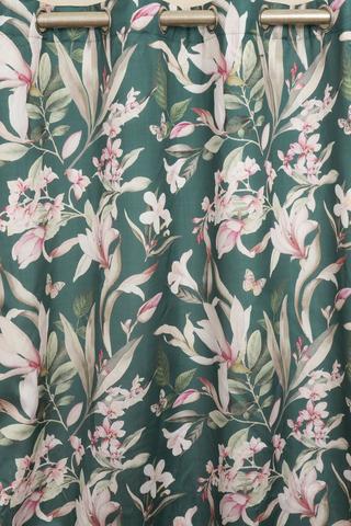 FLORAL FAUX SILK EYELET CURTAIN 140X225CM