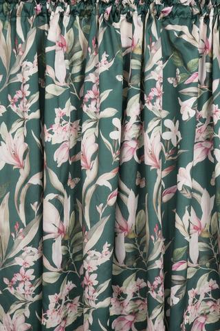 FLORAL FAUX SILK TAPED CURTAIN 230X218CM