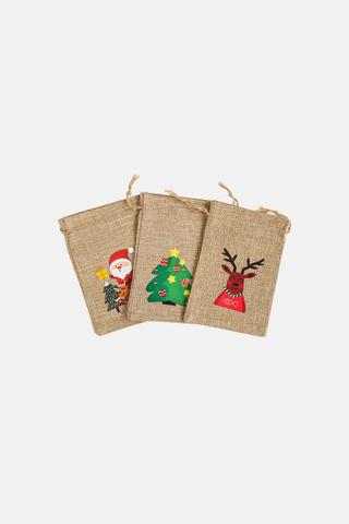 ASSORTED CHRISTMAS WOVEN DRAWSTRING BAGS