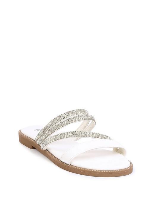 DIAMANTE SLIP ON SANDALS 3 White MILADYS