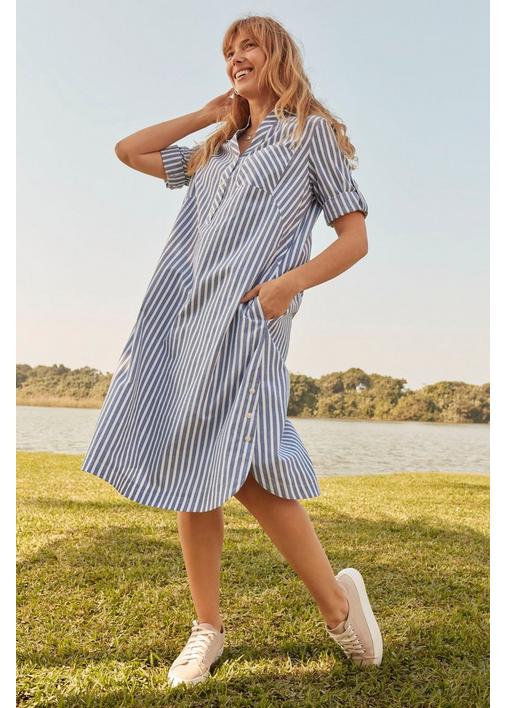 STRIPE A-LINE SHIRT DRESS - 34 - Multi | MILADYS