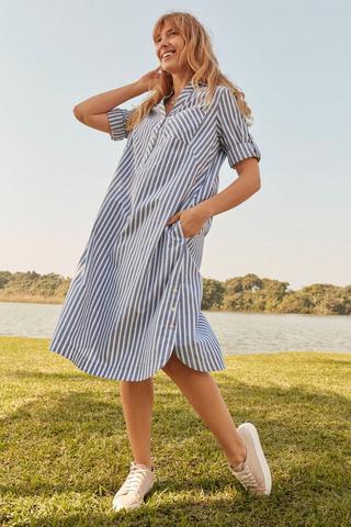 STRIPE A-LINE SHIRT DRESS - 34 - Multi | MILADYS