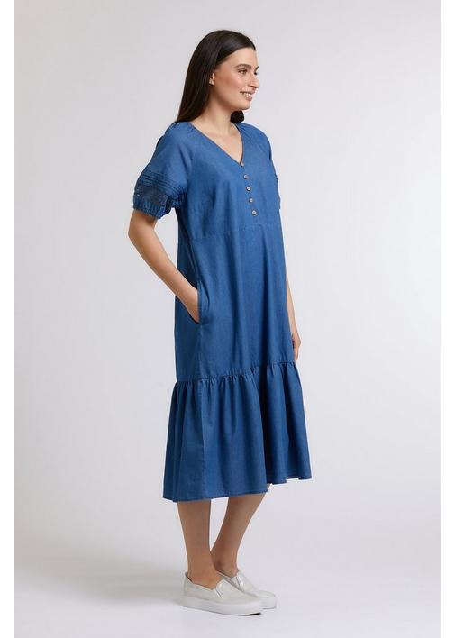 TIERED DENIM A-LINE DRESS - 50 - Sea Blue