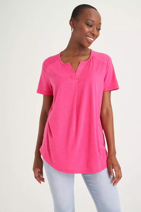 KNIT HENLEY TOP PINK