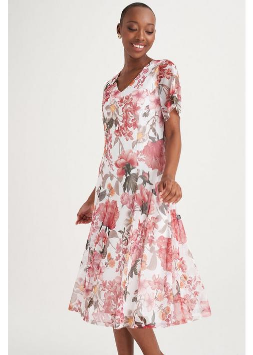 Pink floral fit store and flare dress