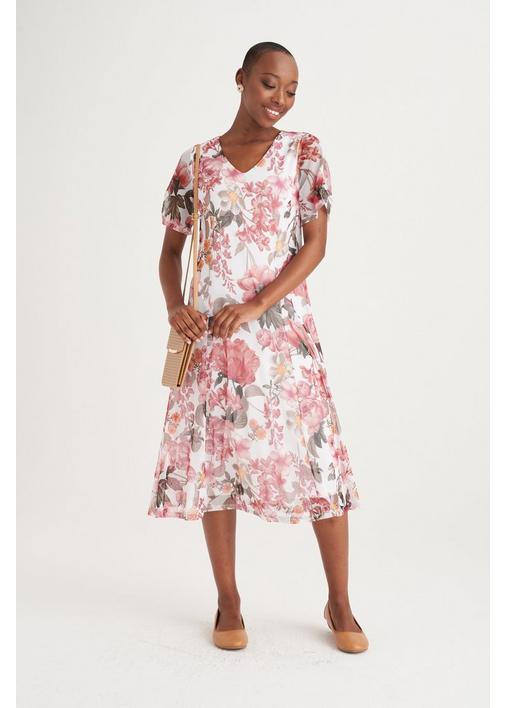 Pink floral fit and flare outlet dress