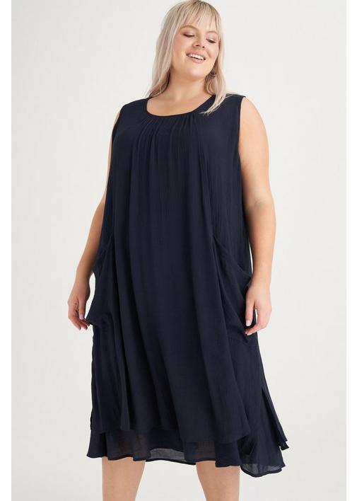 Miladys - A classic navy blue midi dress with a little pop