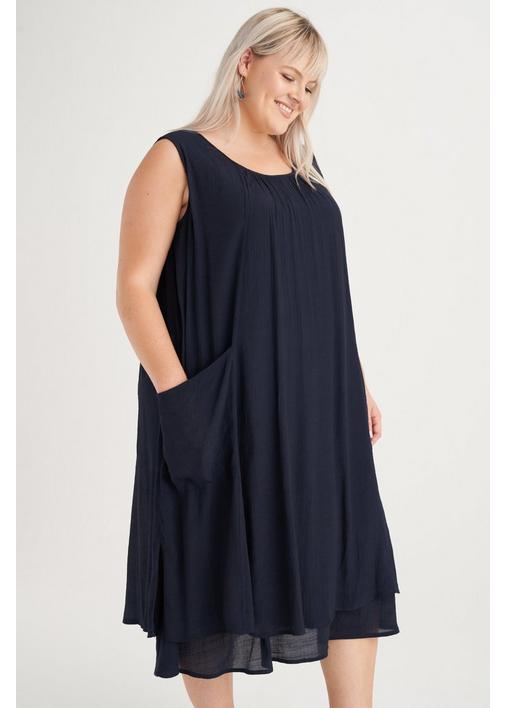 Miladys - A classic navy blue midi dress with a little pop