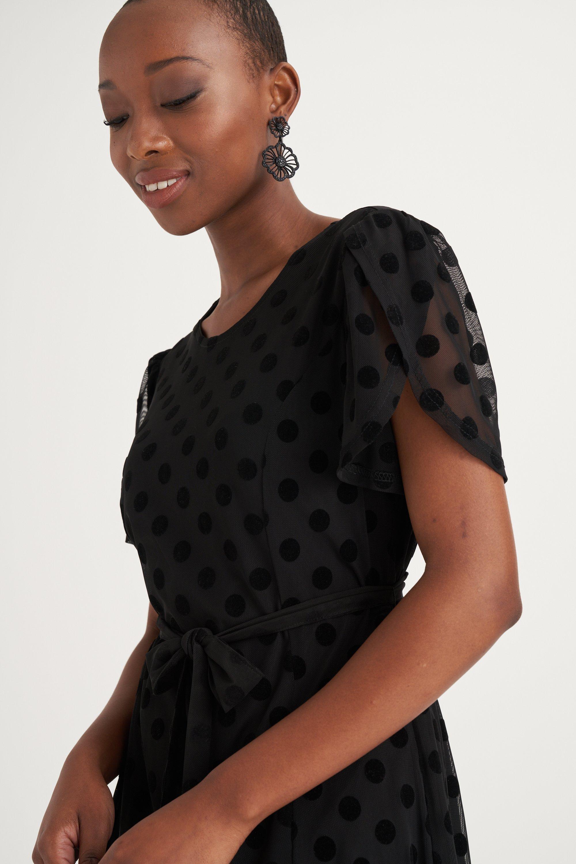 POLKA DOT FIT AND FLARE DRESS - XXL - Black | MILADYS