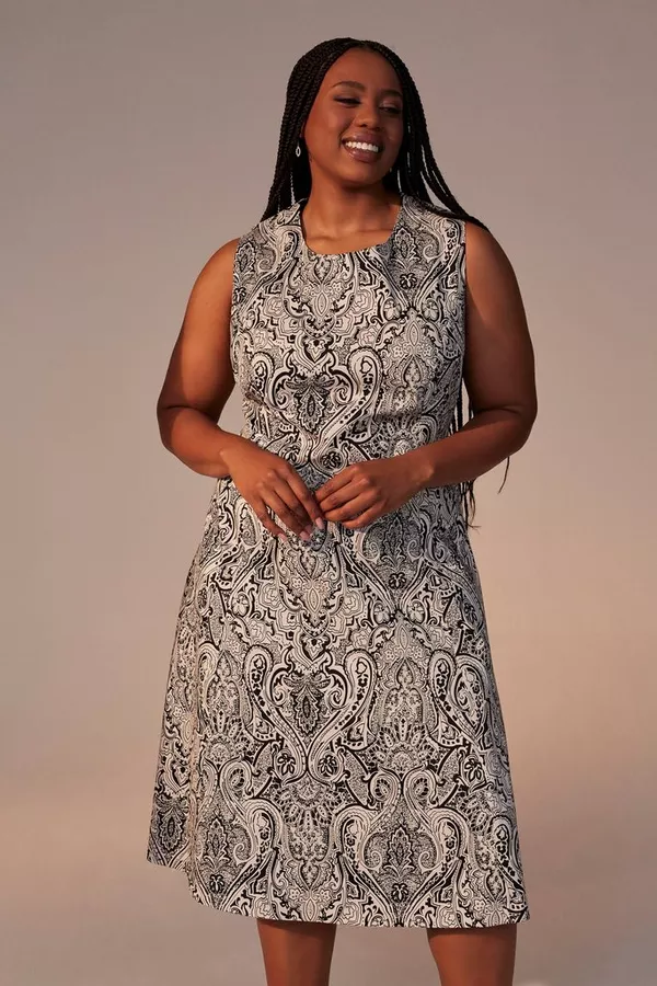 PAISLEY PRINT FIT AND FLARE DRESS