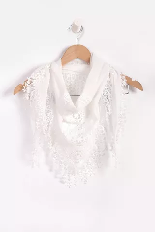 LACE TRIANGLE SCARF WHITE