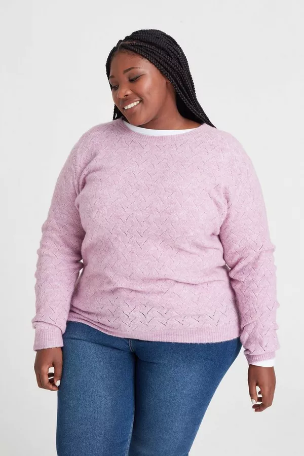 TEXTURED KNIT PULLOVER MAUVE