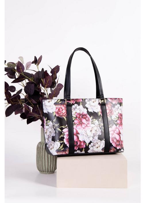 Black floral clearance tote bag