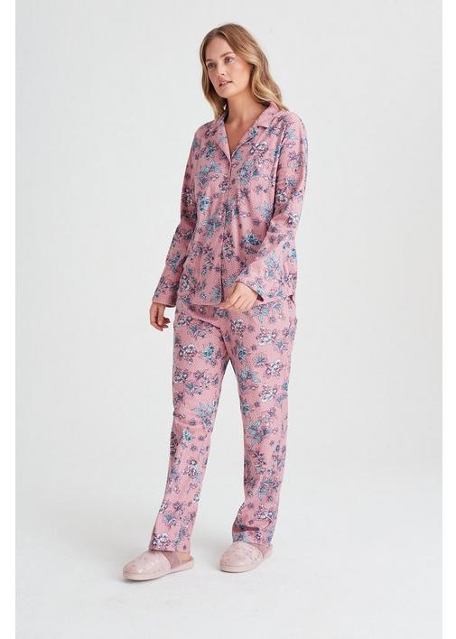 FLORAL PRINT SUEDE SLEEP SET - 3XL - Baby Pink