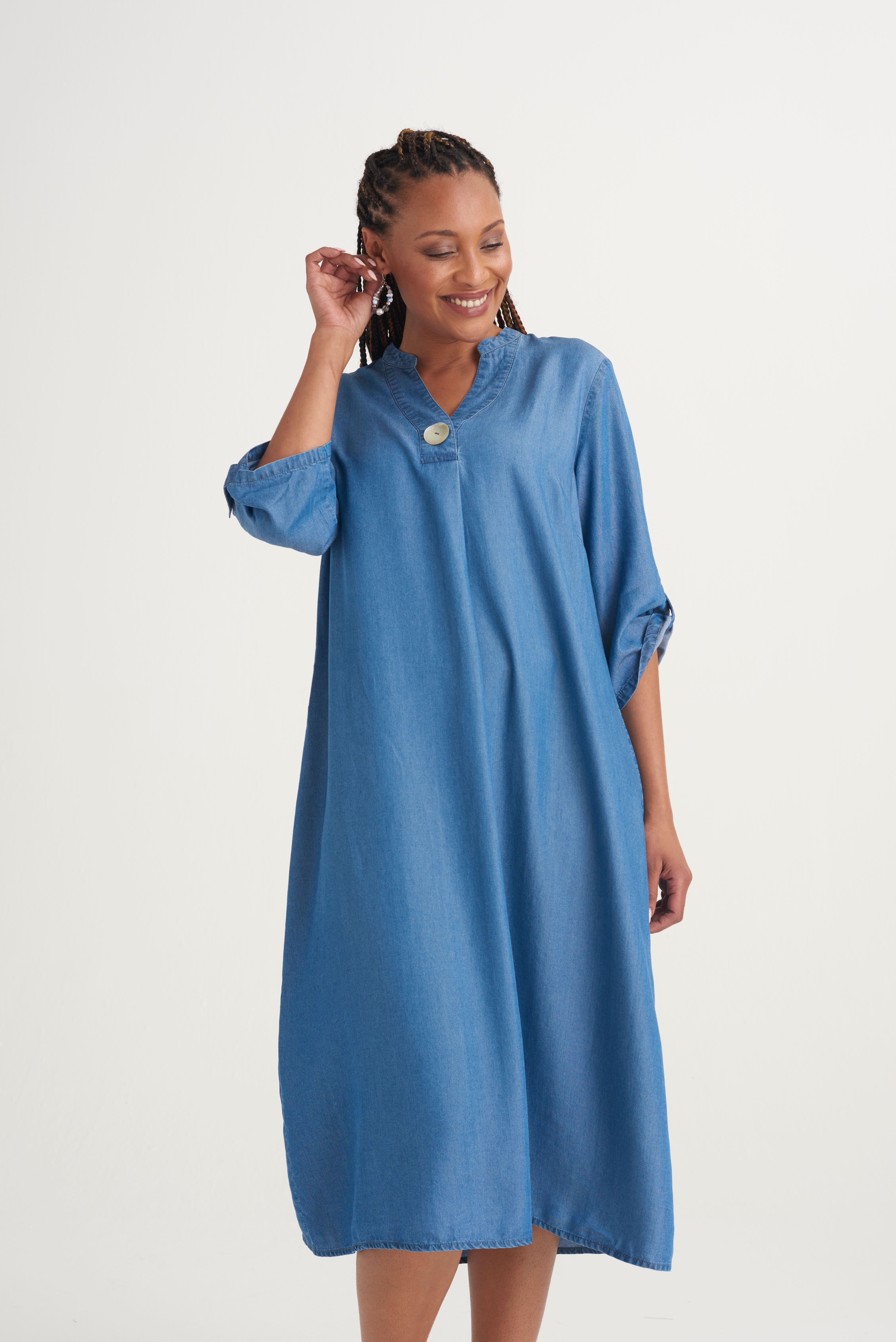 ALINE HENLEY DENIM DRESS INK - 92 - Storm Blue | MILADYS