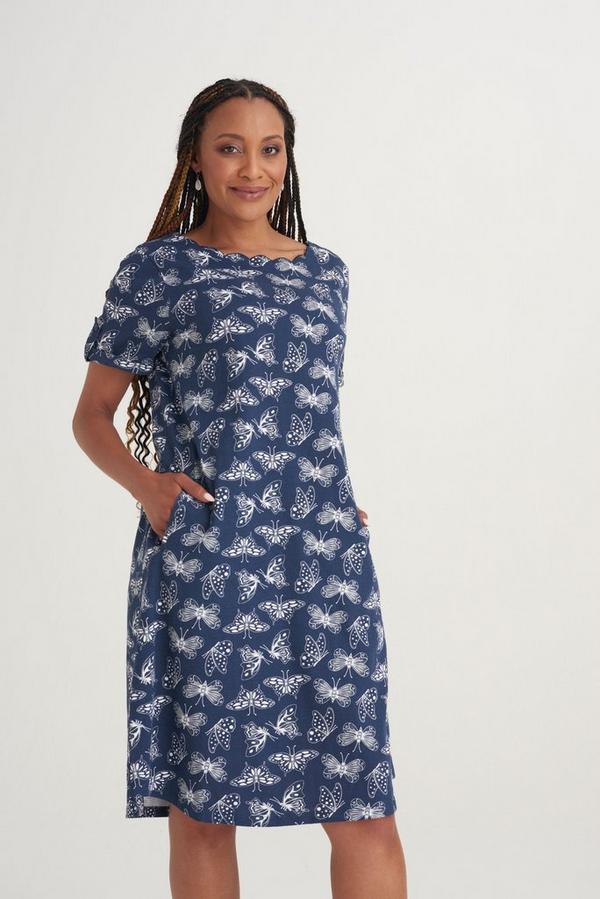 BUTTERFLY PRINT SCALLOPED DRESS
