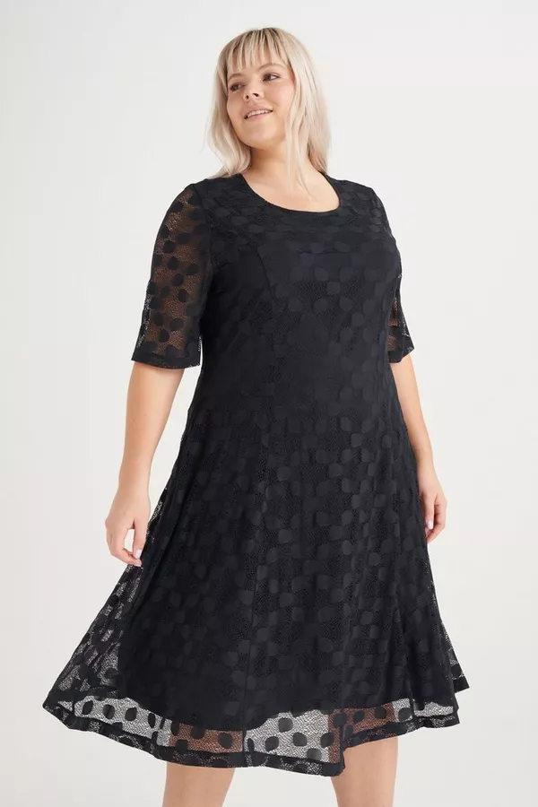 LACE FIT AND FLARE DRESS