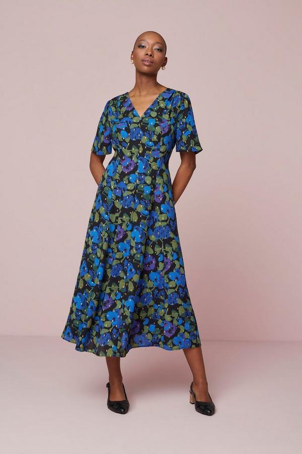 COBALT FOILED FIT N FLARE DRESS