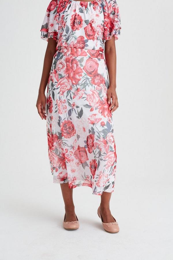 FLORAL MESH A-LINE SKIRT