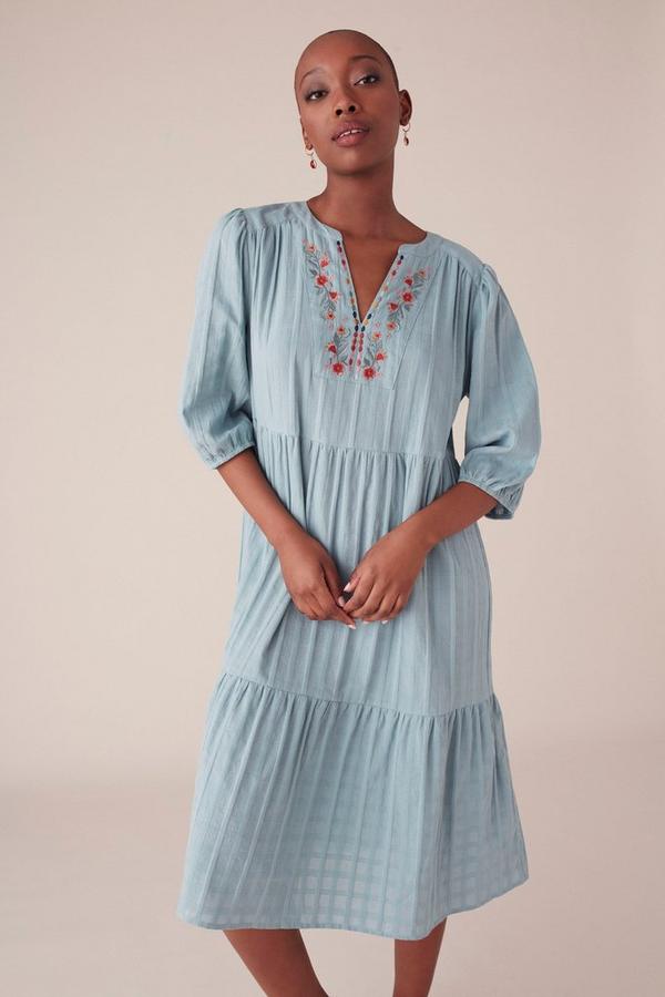 EMBROIDERED HENLEY DRESS SAGE