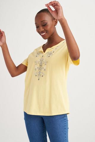 Yellow sales embroidered top