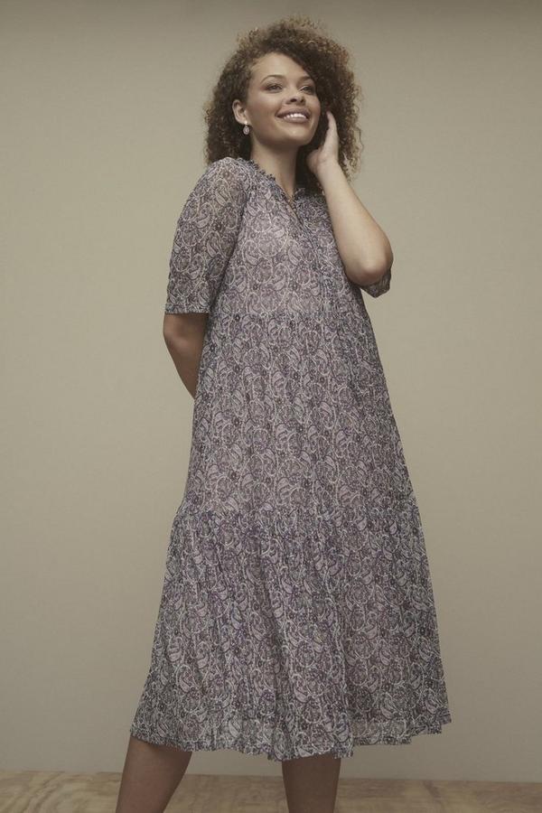 PRINTED MESH PEASANT DRESS