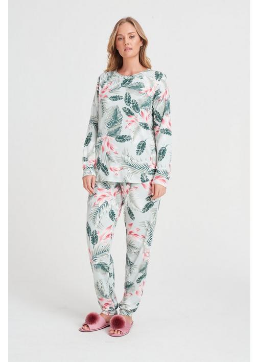 TROPICAL PRINT SLEEPWEAR SET S Sage MILADYS