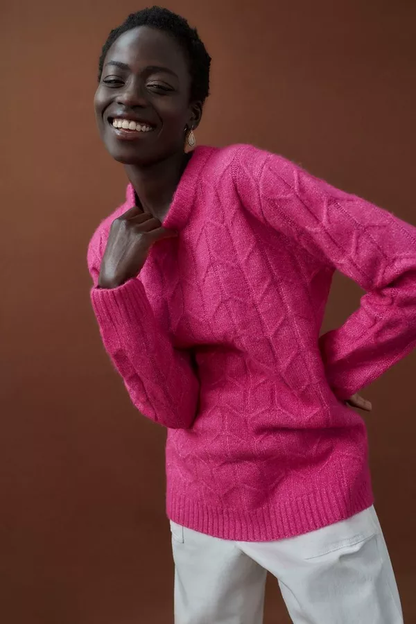 CABLE KNITTED PULLOVER CERISE