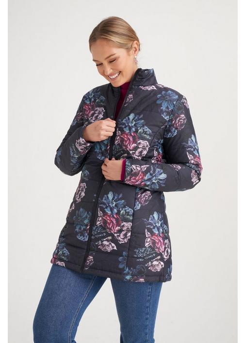 FLORAL PRINT PUFFER JACKET XXL Navy MILADYS