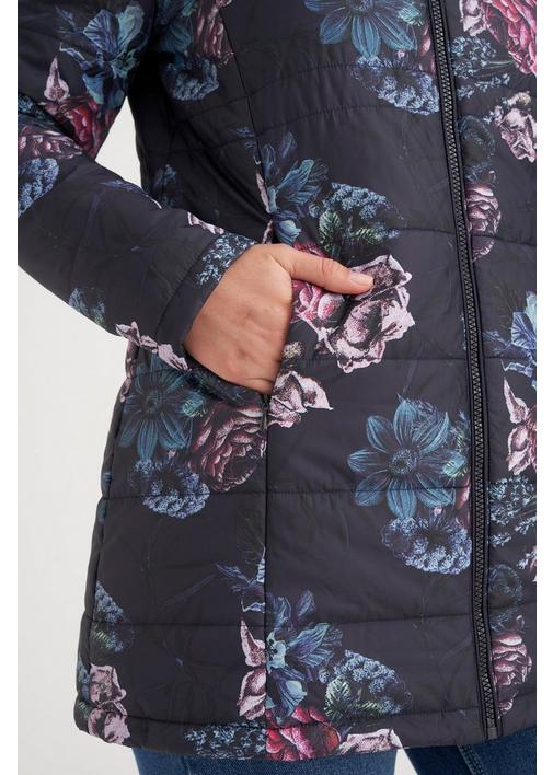 FLORAL PRINT PUFFER JACKET - XXL - Navy | MILADYS