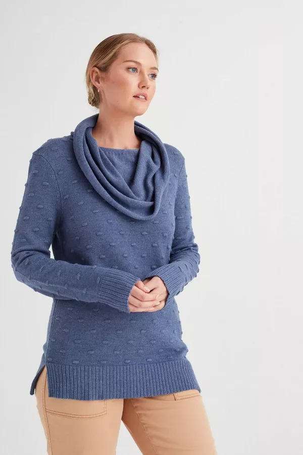 BOBBLE KNIT PULLOVER WITH SNOOD