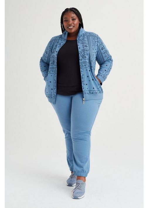PRINTED FLEECE ZIP THROUGH JACKET - 3XL - Petrol | MILADYS
