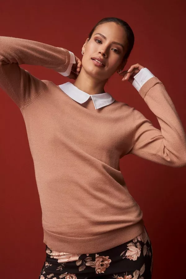 KNITTED TOP WITH MOCK COLLAR