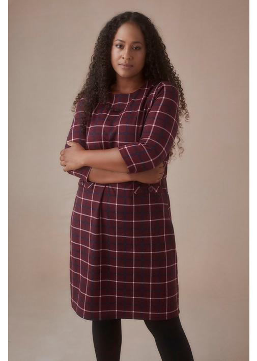 CHECK A-LINE PONTE DRESS - 3XL - Burgundy | MILADYS