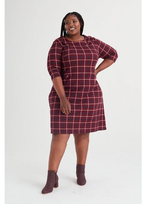 CHECK A LINE PONTE DRESS 3XL Burgundy MILADYS