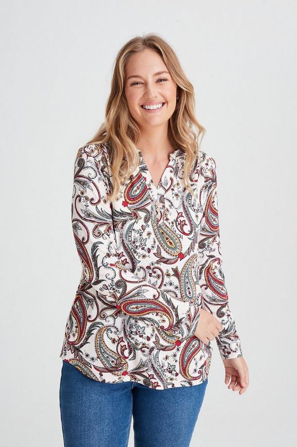 PAISLEY PRINT HENLEY TOP