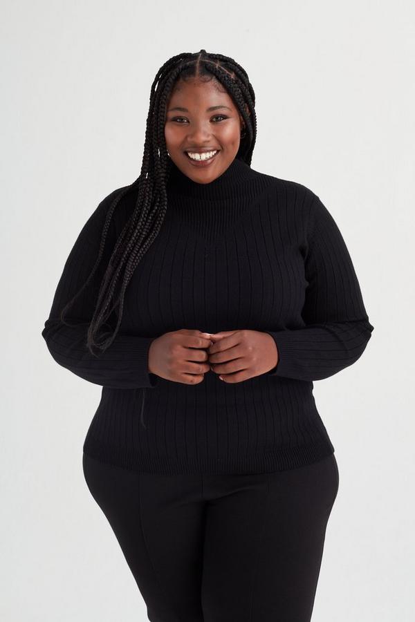 FUNNEL NECK KNITTED PULLOVER BLACK