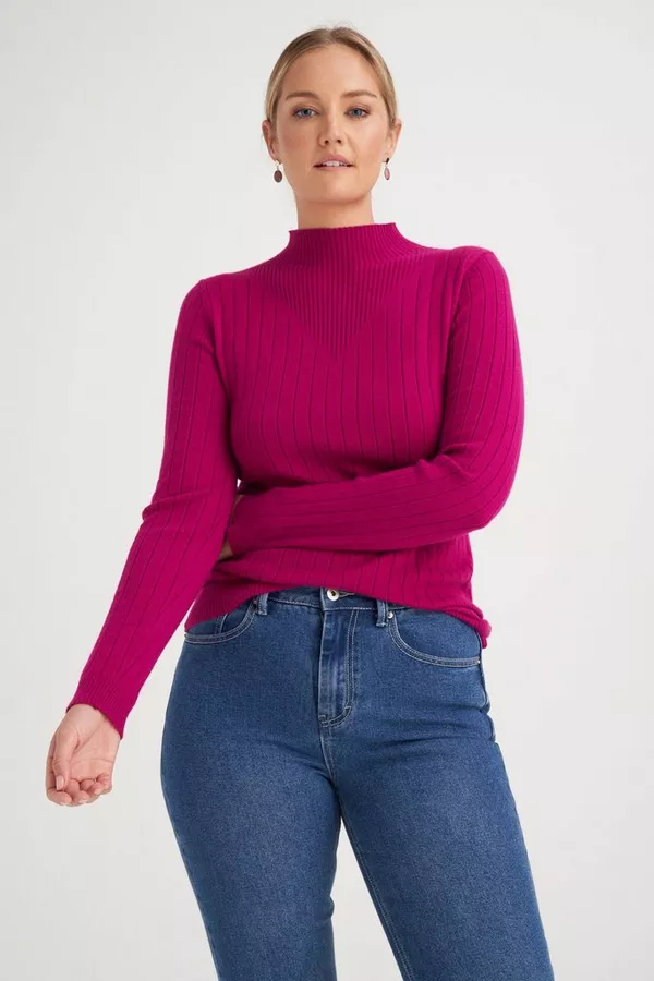 FUNNEL NECK KNITTED PULLOVER MAGENTA
