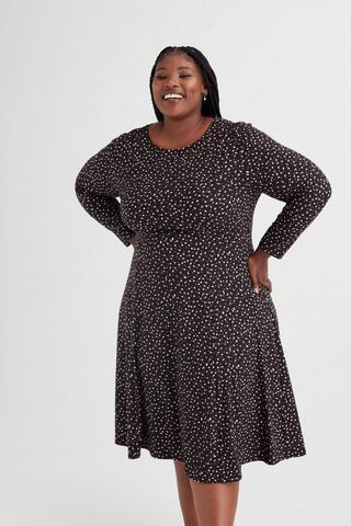 PRINTED FIT AND FLARE DRESS - XXL - Multi | MILADYS