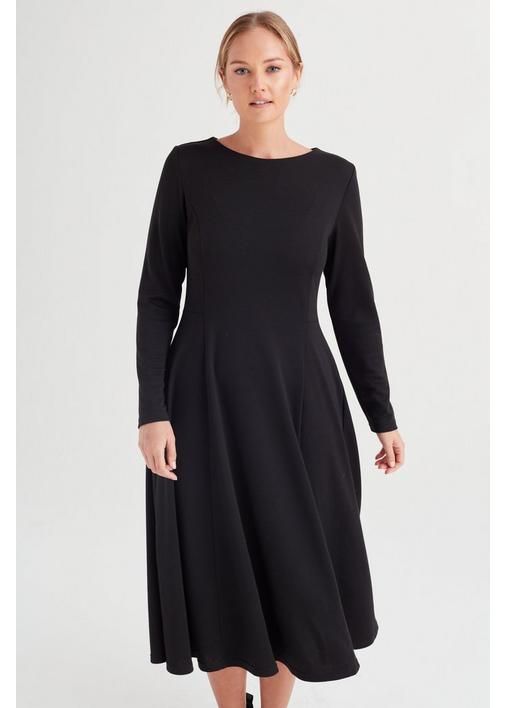 PONTE FIT AND FLARE DRESS BLACK - XXL - Black | MILADYS