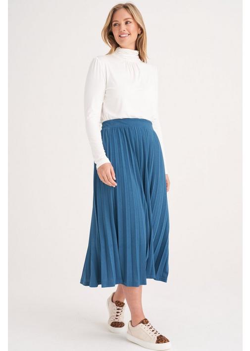 Blue pleated outlet a line skirt